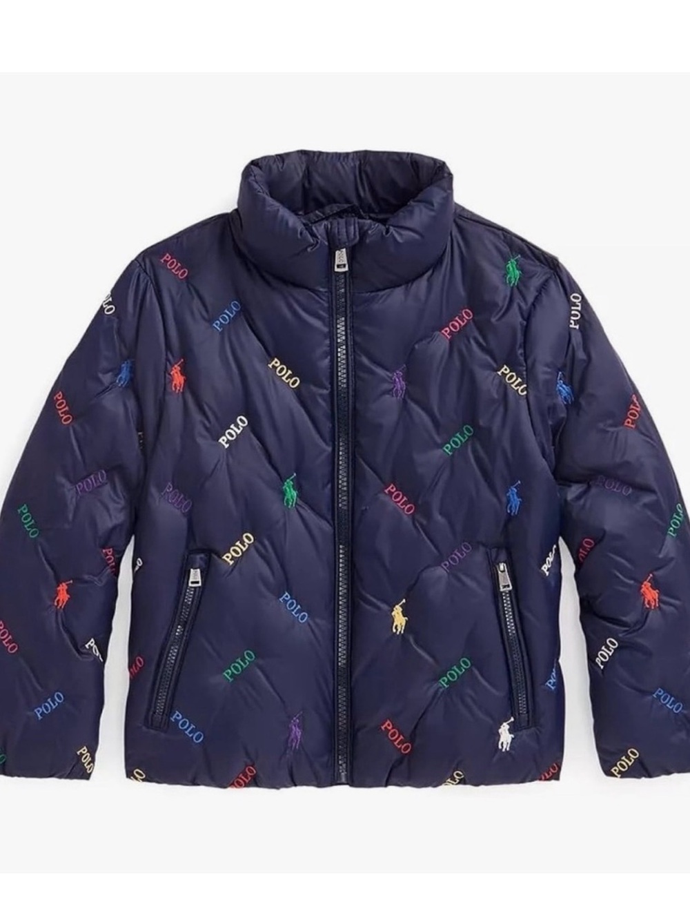 Polo by Ralph Lauren Navy Multicolor Logo Quilted Puffer Jacket - Kids